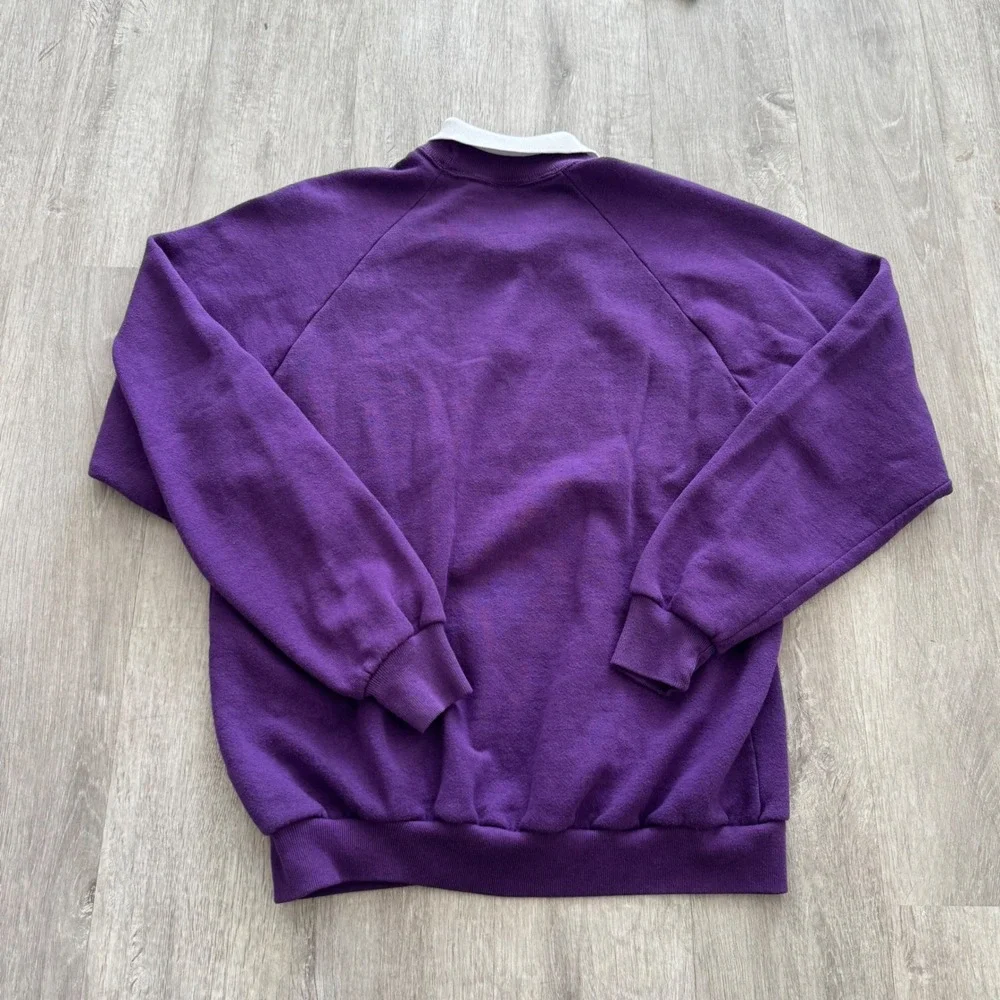 Vintage Purple Iris Floral Collar Sweatshirt XL Made in USA Cottagecore Granny - Picture 2 of 5